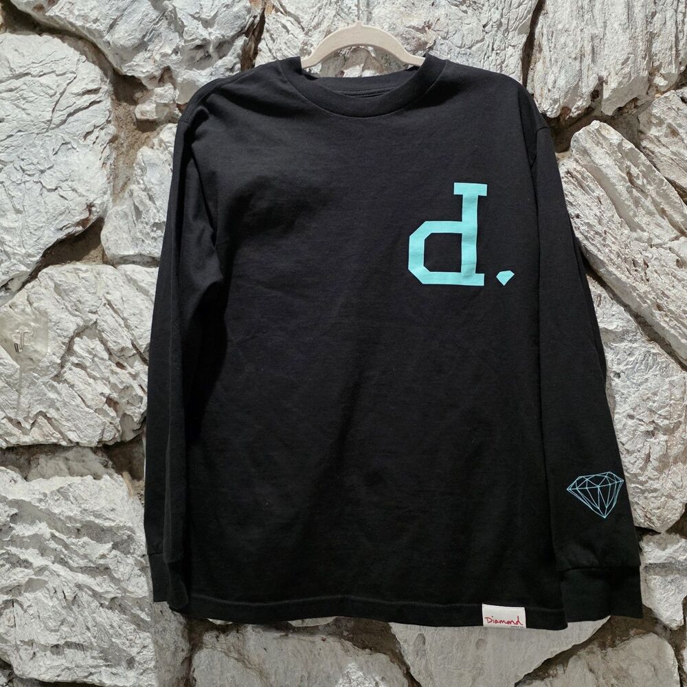 Diamond Supply Co. Men's Black Cotton Logo Long Sleeve Crew Neck T-Shirt M